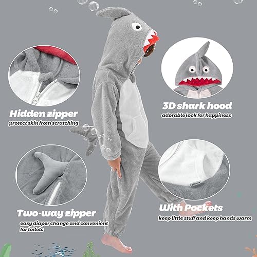 LOLANTA Boys' Girls' Dinosaur Shark Costume Flannel Jumpsuits Animal Onesie