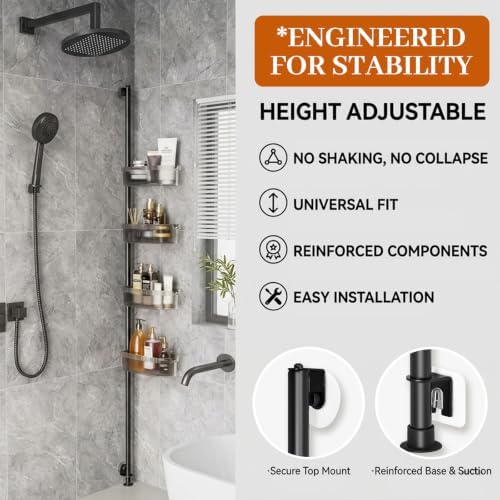 LURKA 4-Tier Shower Caddy, Wall Mounted Organizer with Adjustable Baskets
