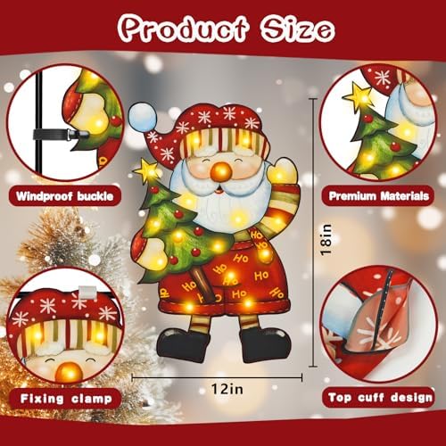 Lighted Christmas Santa Claus Garden Flag Decor, 12x18 In