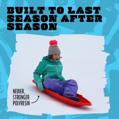 Flexible Flyer Winter Lightning Snow Sleds for Kids and Adults (Red) - 48 Inch Toboggan Style Plastic Sled with Hard Bottom for Fast, Smooth Rides - 1 or 2 Riders