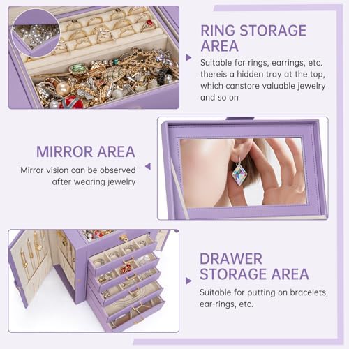 AKOZLIN 6-Tier Jewelry Box Organizer 5 Drawers Storage Medium Violet