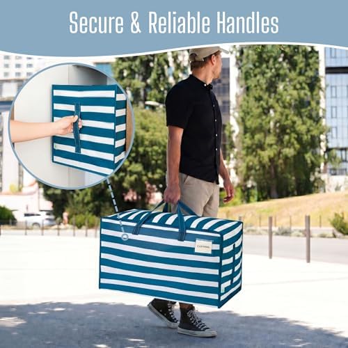 VENO 10 Pack Extra Large Heavy Duty Moving Bags with Wide Opening & Reinforced Handles, Reusable Storage Tote Bags with Strong Zippers for Clothes, College Dorm Essentials & Moving Supplies