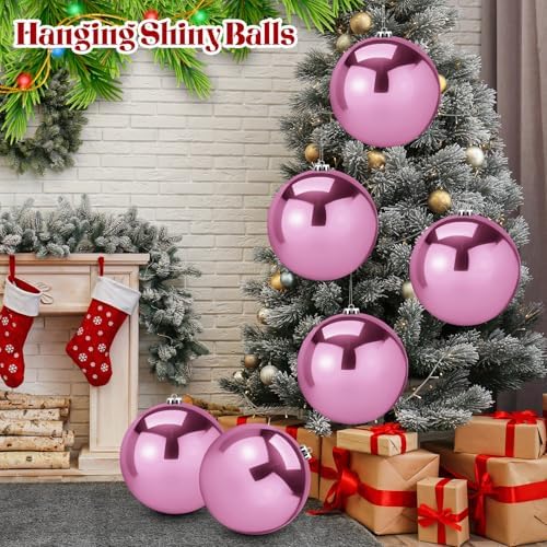 Zubebe 6 Pcs 8 Inch Large Outdoor Christmas Ball Ornaments,Pink