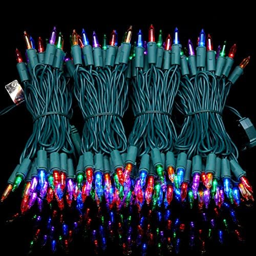 YULETIME 200 Multicolor LED Christmas Lights, 66 ft Green Wire String Light