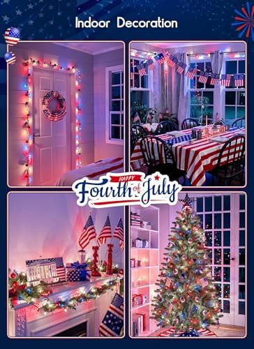 Minetom Red White Blue Lights Green Wire 100 Count 4th July Decoration