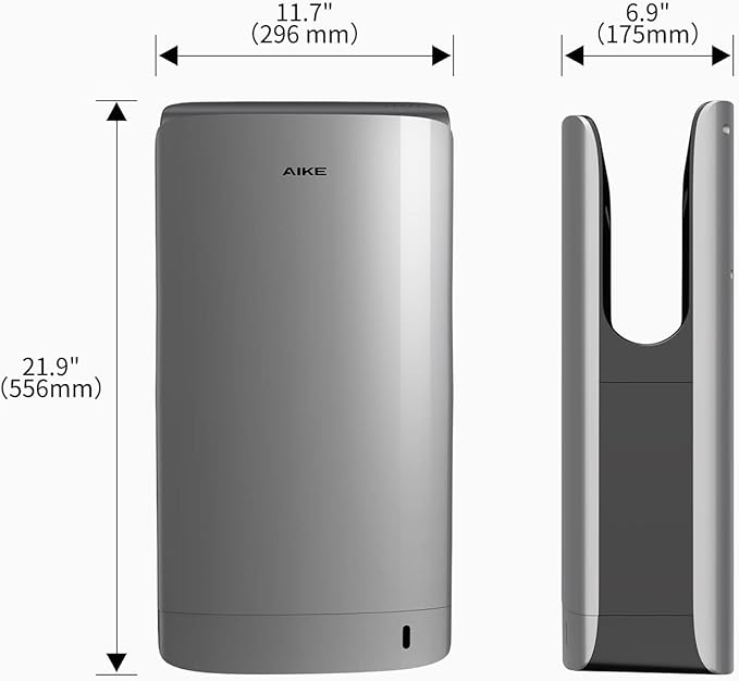 AIKE HEPA Filtered Vertical Hand Dryer Slim, 110-130V Silver Model AK2065