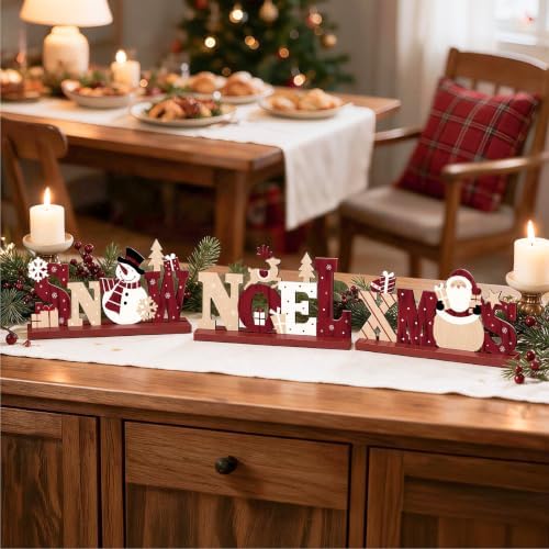 3Pcs Christmas Table Decorations, Wooden Christmas Decor Indoor