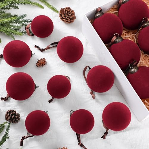 Foilswirl 36 Pcs Wine Red Velvet Christmas Balls, 2.36", 2.76", 3.15"