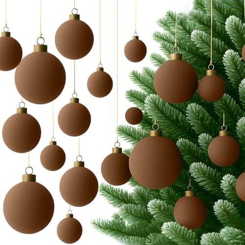 Foilswirl 36 Pcs Brown Velvet Christmas Balls, 2.36", 2.76", 3.15"