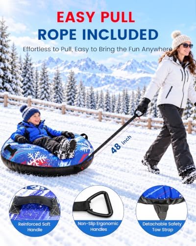 48'' Heavy Duty Snow Tube with Canvas Cover, Snow Sleds for Kids & Adults