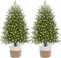 3FT 2PCS Small Christmas Tree with Lights, Pre-Lit Norfolk Pine Tree Potted