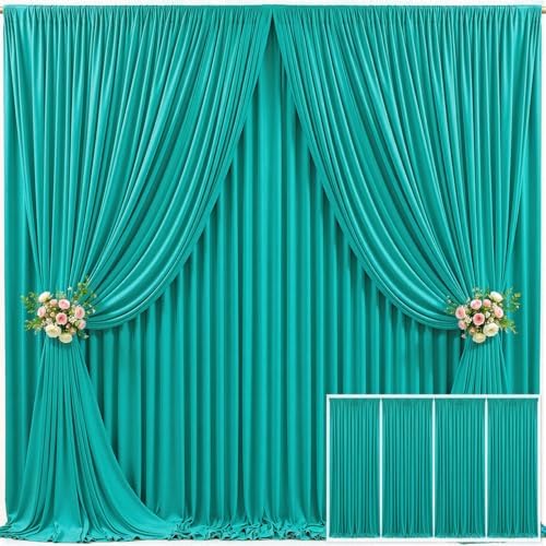 4 Panels Turquoise Backdrop Curtain for Parties Wrinkle Free Photo Backdrops Drapes Background Fabric Decoration for Baby Shower Wedding Birthday Party 20ft(W) x 10ft(H)