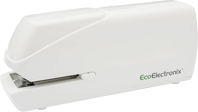 EcoElectronix Portable Automatic Electric Stapler Pro - 30 Sheet Capacity, Quiet Operation, Jam-Free and Easy Reload - AC Adapter/Battery Powered, (White)