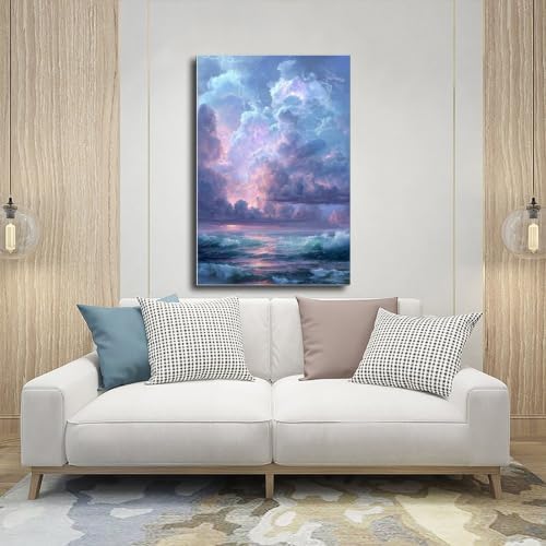 JDBeehpy Lightning Storm Ocean Scenery Canvas Wall Art Unframed 8x12inch