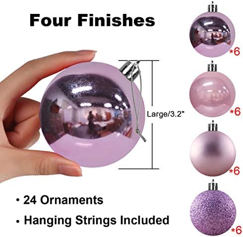 Lavender Purple 3.2" Large Christmas Balls - Christmas Tree Decoration Ornaments Shatterproof Hanging Balls for Birthday Halloween Holiday Wedding Decorations Set of 24pcs
