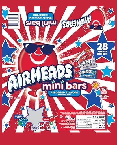 Airheads Candy Mini Bars, Red, White, & Blue, Assorted Flavors Variety Bag, Party, Non-Melting, 12 oz Bag (Pack of 2)