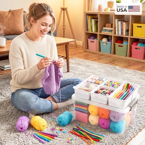 Citylife 17QT Clear Craft Organizers and Storage Box with Removable Tray