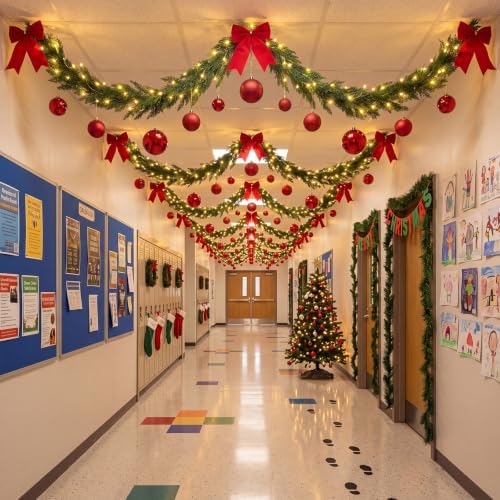 Flutesan 161 Pcs Christmas Hallway Ceiling Decor Kit, LED Lights Garland