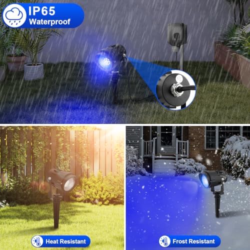 Halloween Blue Landscape Lights Outdoor, 14 LED Landscape Lighting with US Plug, IP65 Waterproof Spotlights for Tree Yard Garden Pathway Christmas Decor 8 Pack