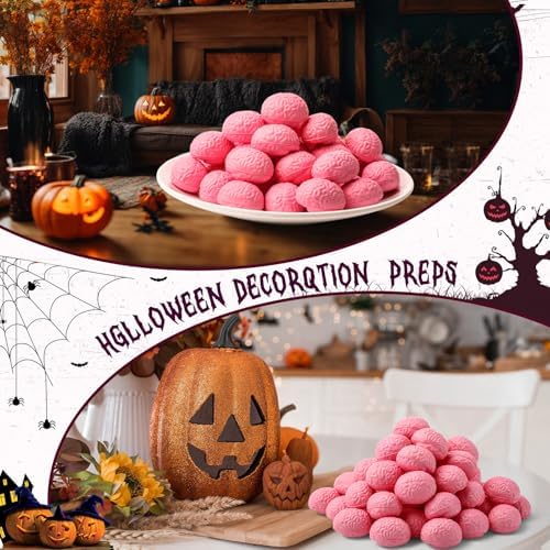 Skylety 100 Pcs Halloween Brain Stress Balls Bulk for Teens Adult Pink Mini