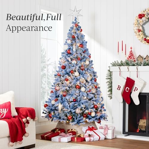 Best Choice Products Pre-Lit Blue Christmas Tree, 9ft Artificial Flocked Full Fir Tree, Holiday Decoration w/ 900 Lights, 2,094 Branch Tips