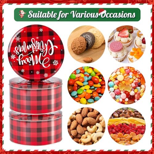6.5Inch Christmas Cookie Tins, Cookie Tins with Lids for Christmas Holiday Gift Giving, Metal Empty Round Cookie Containers, 6Pack