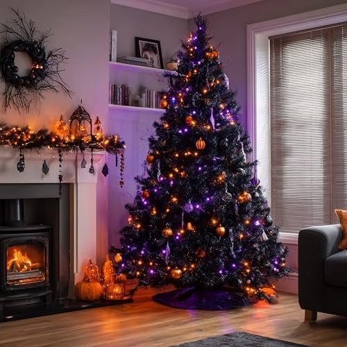 TW SHINE Halloween Lights, 600 LED 196FT Halloween String Lights Plug-in with 8 Modes Timer and Remote, Waterproof Outdoor Decorations for Haunted House Party Yard Decor, Purple and Orange