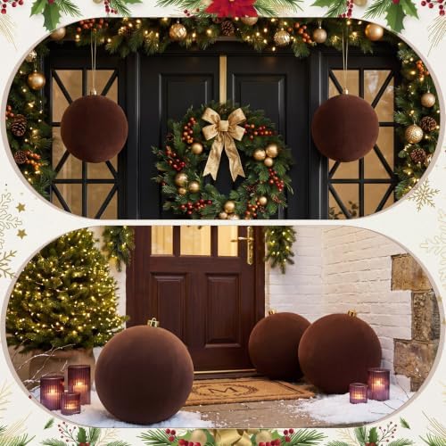 Threan 10 Inch Large Chocolate Brown Velvet Christmas Ball Ornaments