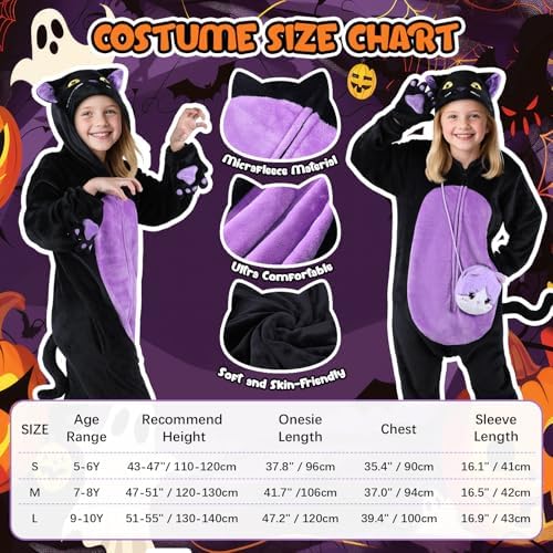 Joycover Halloween Black Cat Costume for Girls, Kids Cat Onesie & Purse Bag
