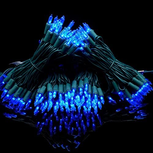 YULETIME 200 Blue LED Christmas Lights, 66 ft Green Wire UL String Light