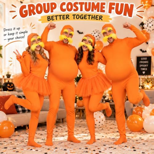9Pcs Orange Jumpsuit Costume Accessories with Tutu Skirt,Fake Belly,Mustache,Eyebrows,Face Paint for The Halloween