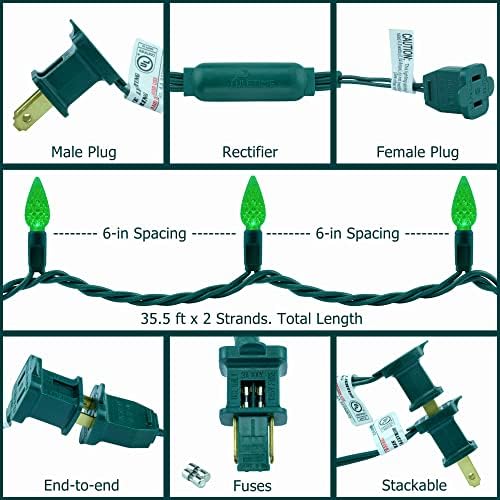 YULETIME 140 Green C6 Christmas String Lights, 2-Set 36 ft 70 One-Piece LED