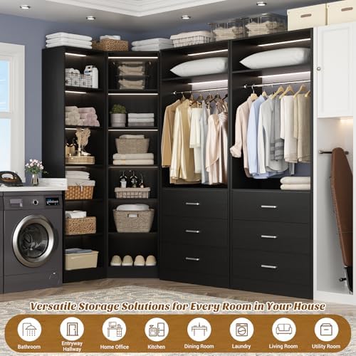 Besiost Closet System with 6 Drawers & 10 Shelves, Corner Closet Organizer