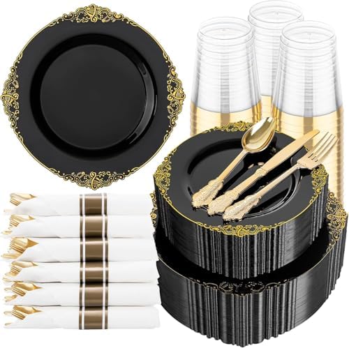 Hioasis 350 Pcs Black Gold Plates for Graduation
