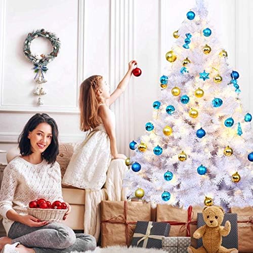 White Artificial Christmas Tree, 6FT Artificial Pine Tree w/Premium PVC Needles & Solid Metal Stand, Easy Assembly, for Indoor & Outdoor Use