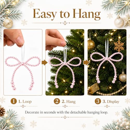 DIYDEC 18PCS Christmas Pearl Bow Ornament 4.5in Tree Topper Hanging Decor
