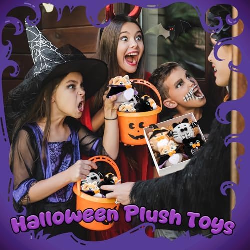 Soulchen 16 Pcs 4 Inch Halloween Stuffed Animal Plush Cat Keychain Bulk