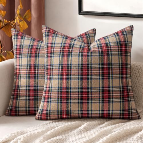 MIULEE Fall Plaid Pillow Covers Scottish Tartan 20x20 Khaki