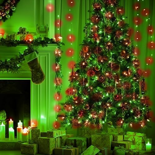 TW SHINE Red and Green Christmas Lights, 1000 LED 328FT Christmas Tree Lights Plug in with 8 Modes, Remote Waterproof Xmas String Lights Outdoor Indoor Decorations for House Yard Decor, ‎HB-500CO