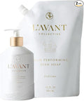 L'AVANT Collective Dish Soap & Refill Bundle Fresh Linen | High Performing with Aloe Leaf Juice Notes of Bamboo, Ylang Ylang, Jasmine, Geranium, Sage Reusable Glass Bottle Kitchen Home Decor Gifts