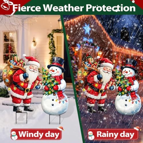 BRIGHTDECK 2 Pack Christmas Snowman Santa Yard Signs Outdoor Decorations