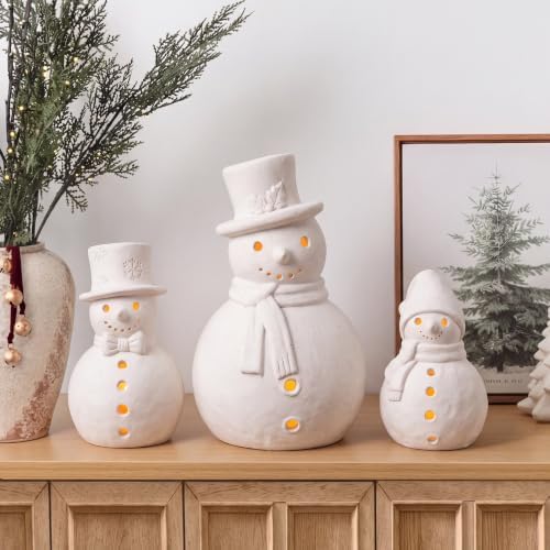 Arrowbash 3 Pcs Terracotta Snowman Figurines Rustic Christmas Decorations