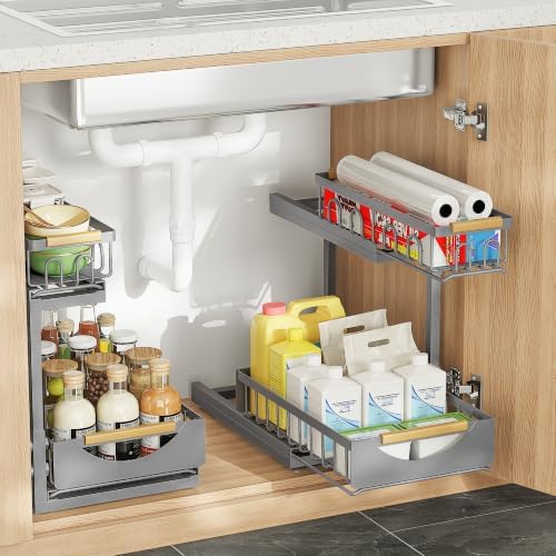 Under Sink Organizer and Storage for Bathroom and Kitchen - 2 Pack 2 Tier