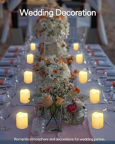 SHYMERY Flameless Votive Candles,Lasts 2X Longer,Battery Operated LED Tea Lights with Warm White Flickering Light,Small Electric Fake Tea Candle Realistic for Wedding,Table,Outdoor,Pack of 12