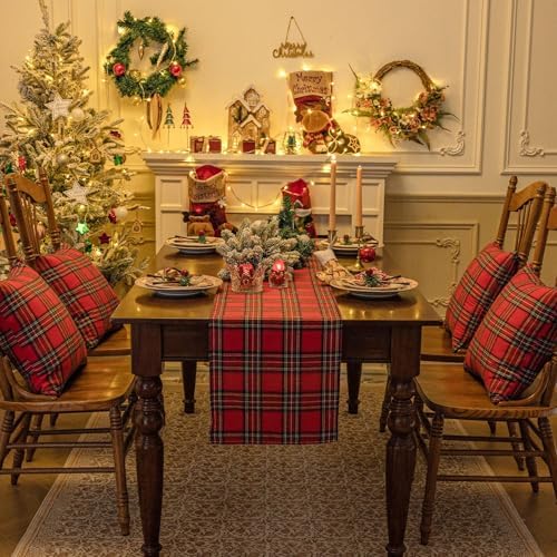 Softalker Christmas Checkered Tartan Table Runner, Red, 13 x 48 Inch