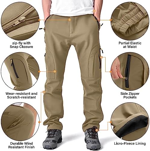 Men's hiking Snow Pants Skiing Winter Insulated Fleece lined Outdoor Water Repellent camping,walking,fishing