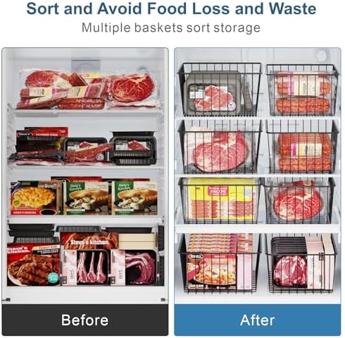 iSPECLE Freezer Organizer Bins - For 16 Cu Ft Upright Freezer, 6 Pack Black