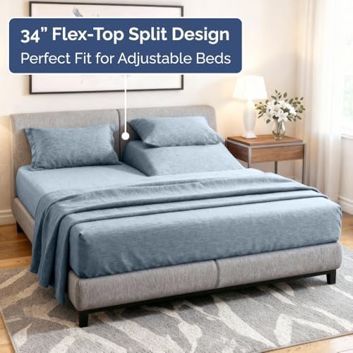 Flex Top Split Head King 4 Piece Sheet Set - Ultra-Soft - Heathered Blue