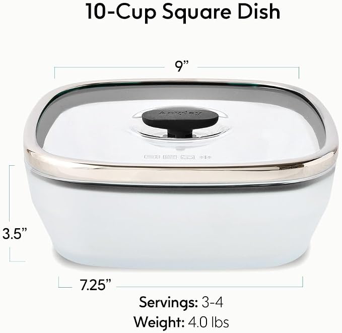 Anyday 10-Cup Square Glass Food Storage with Lid (Black Sesame) | Plastic-Free Meal Prep, Microwave Steamer, Stackable Airtight Storage Container, Vented Lid, Microwave-Safe Reheating