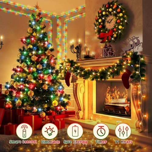 Hezbjiti 1000 LED 403FT Christmas Lights Outdoor 11 Modes Color Changing String Lights with Timer Memor Waterproof Fairy Lights for Party Tree Yard Porch Wedding (Multicolor to Warm White, Clear Wire)